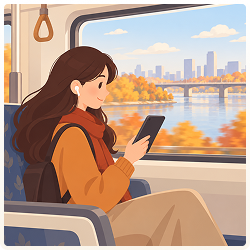 列車上的乘客戴著耳機使用手機