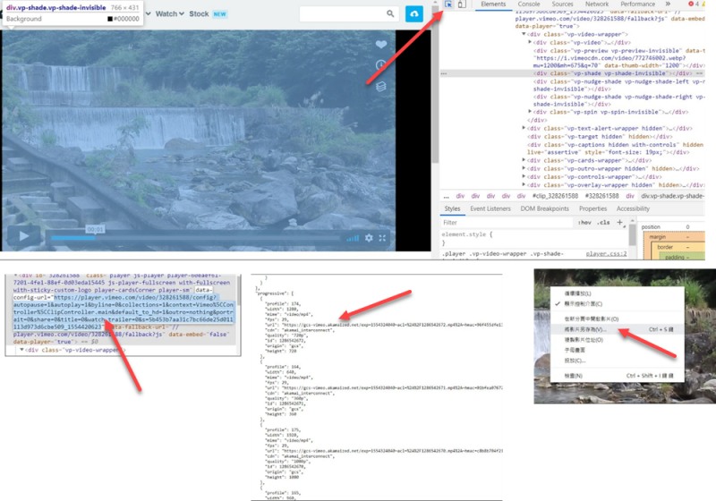 開發者工具下載 Vimeo 私人影片