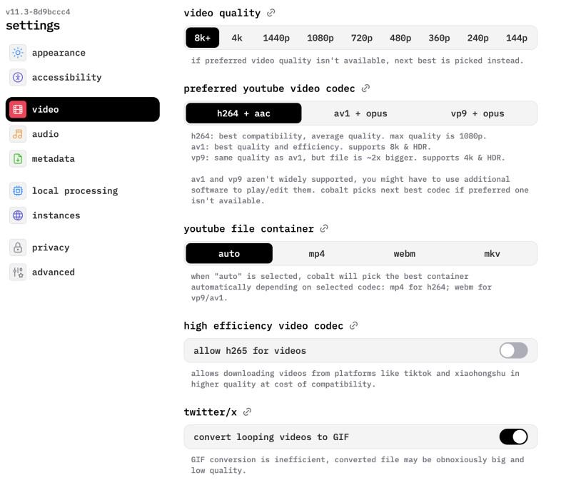 在 Cobalt 設定影片格式