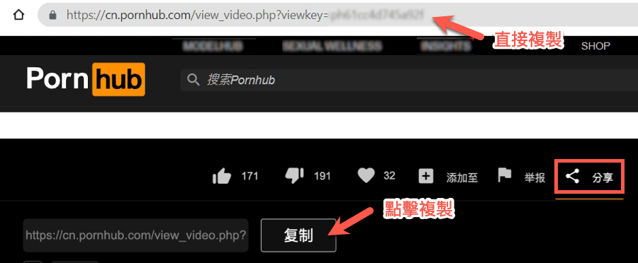複製 Pornhub 影片連結
