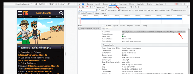 透過開發人員工具線上下載網路影片