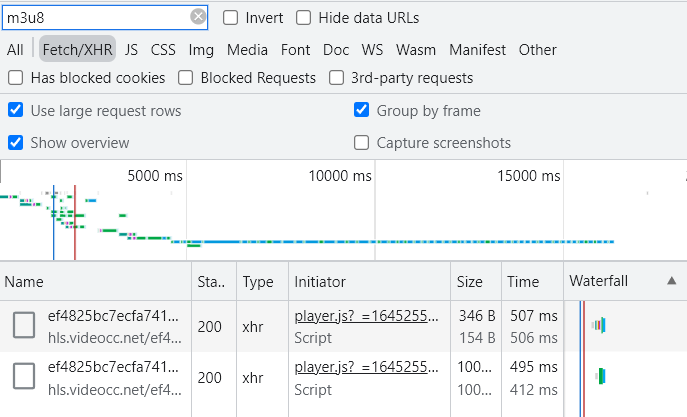在開發者工具中篩選 blobm3u8 檔案