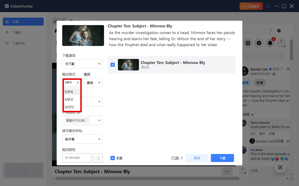 設定 FB 限動影片匯出參數並下載