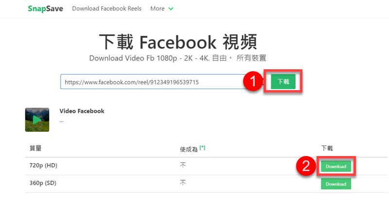 SnapSave 下載 FB Reels 連續短片