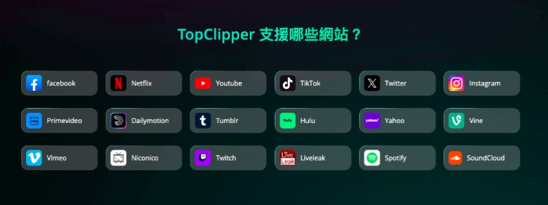 iMyFone TopClipper 支援下載的影片平台