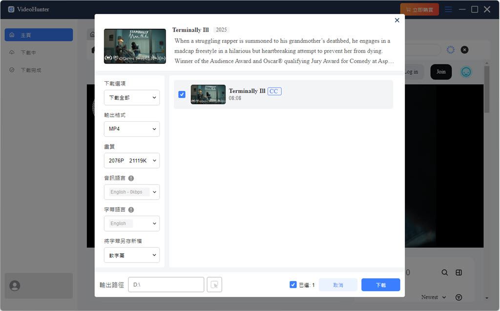 選擇要下載的 Vimeo 影片格式