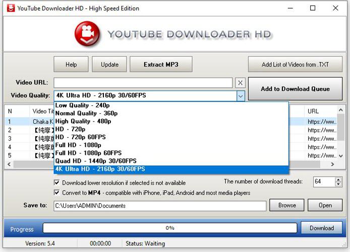 YouTube Downloader HD 匯出畫質